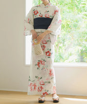 夏花浴衣 白昼の紅椿 下駄付き5点セット(浴衣・兵児帯・腰紐×2・下駄)