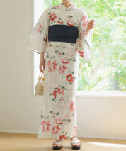 夏花浴衣 白昼の紅椿 下駄付き5点セット(浴衣・兵児帯・腰紐×2・下駄)