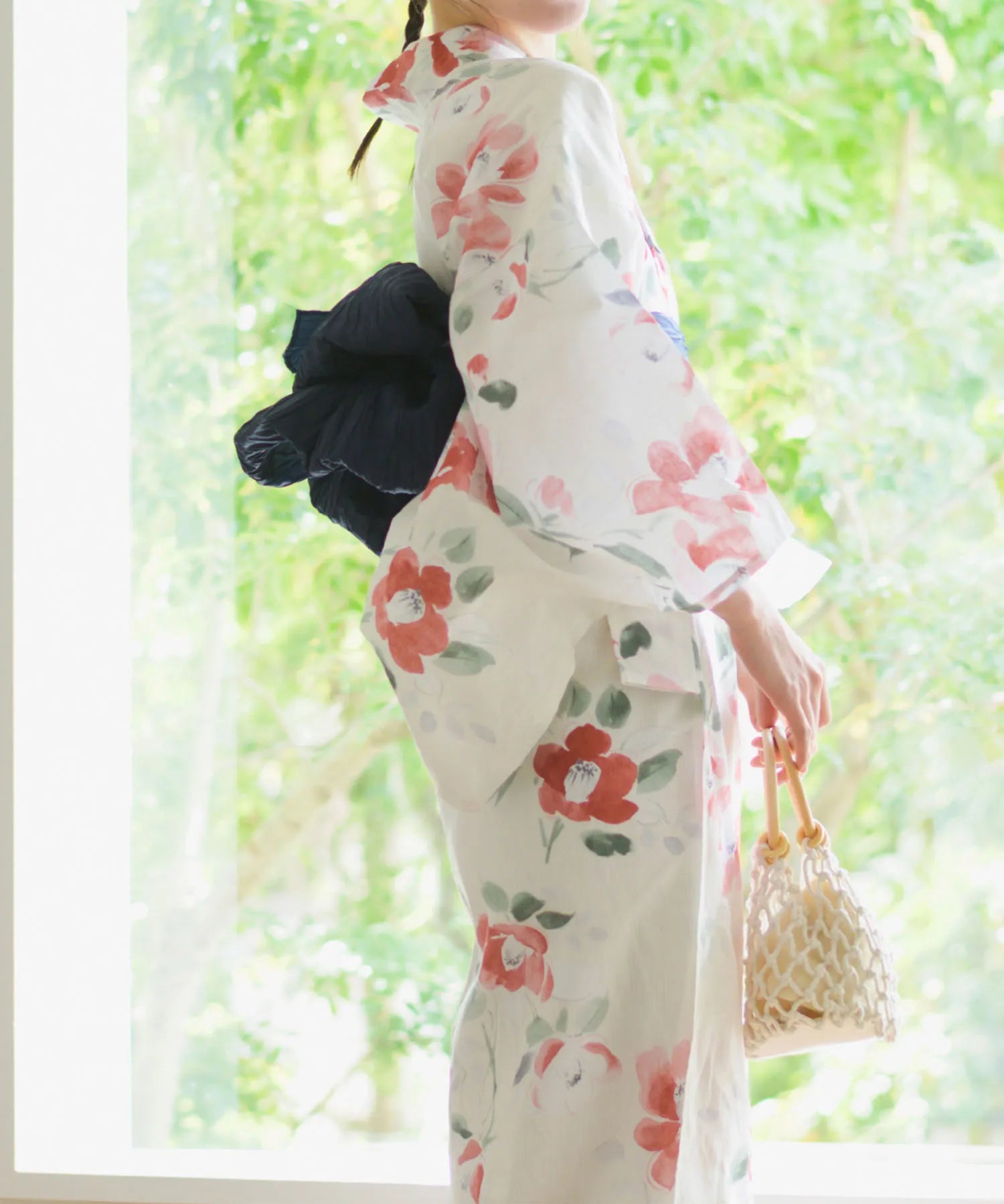 夏花浴衣 白昼の紅椿 4点セット(浴衣・兵児帯・腰紐×2)