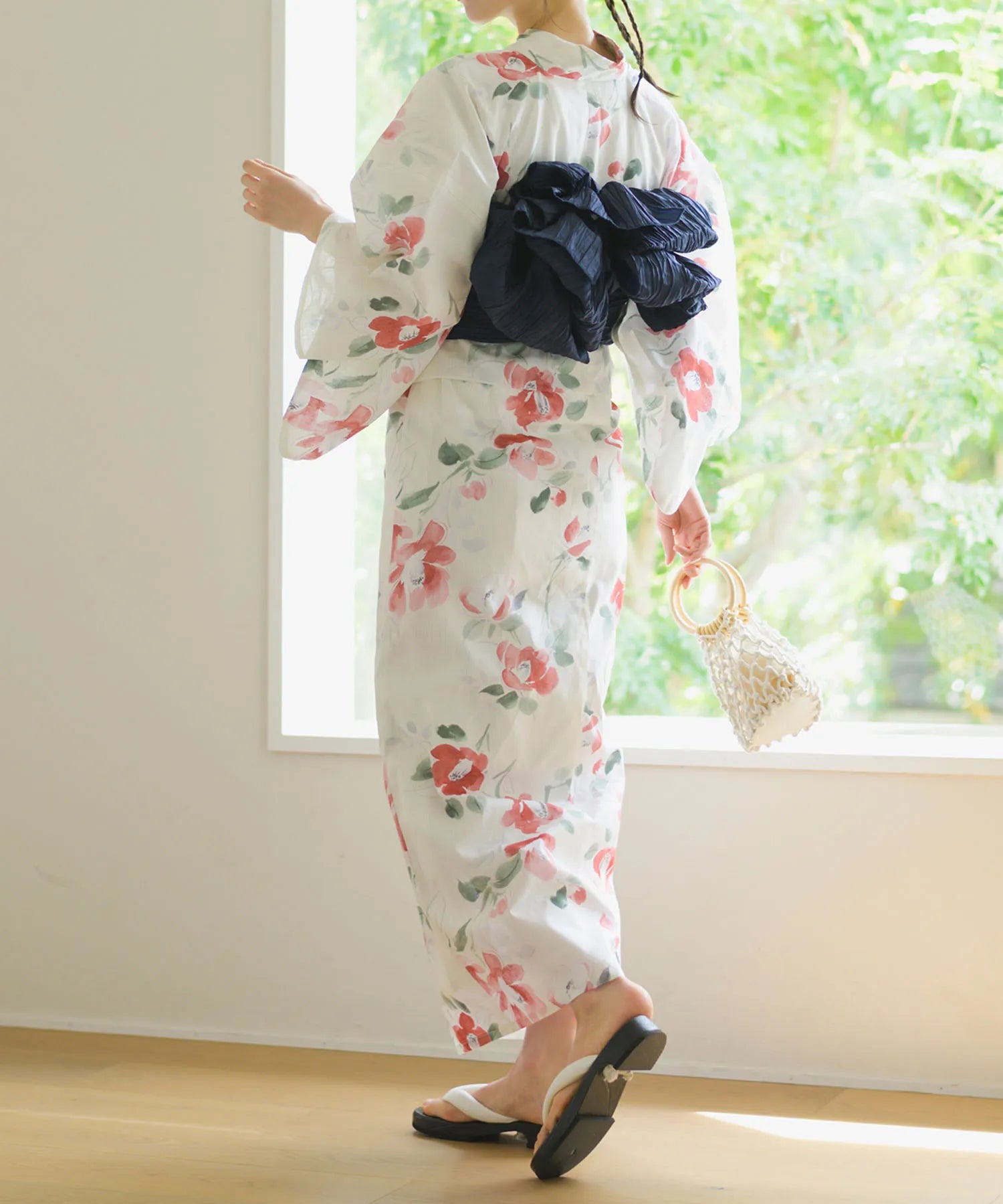 夏花浴衣 白昼の紅椿 下駄付き5点セット(浴衣・兵児帯・腰紐×2・下駄)