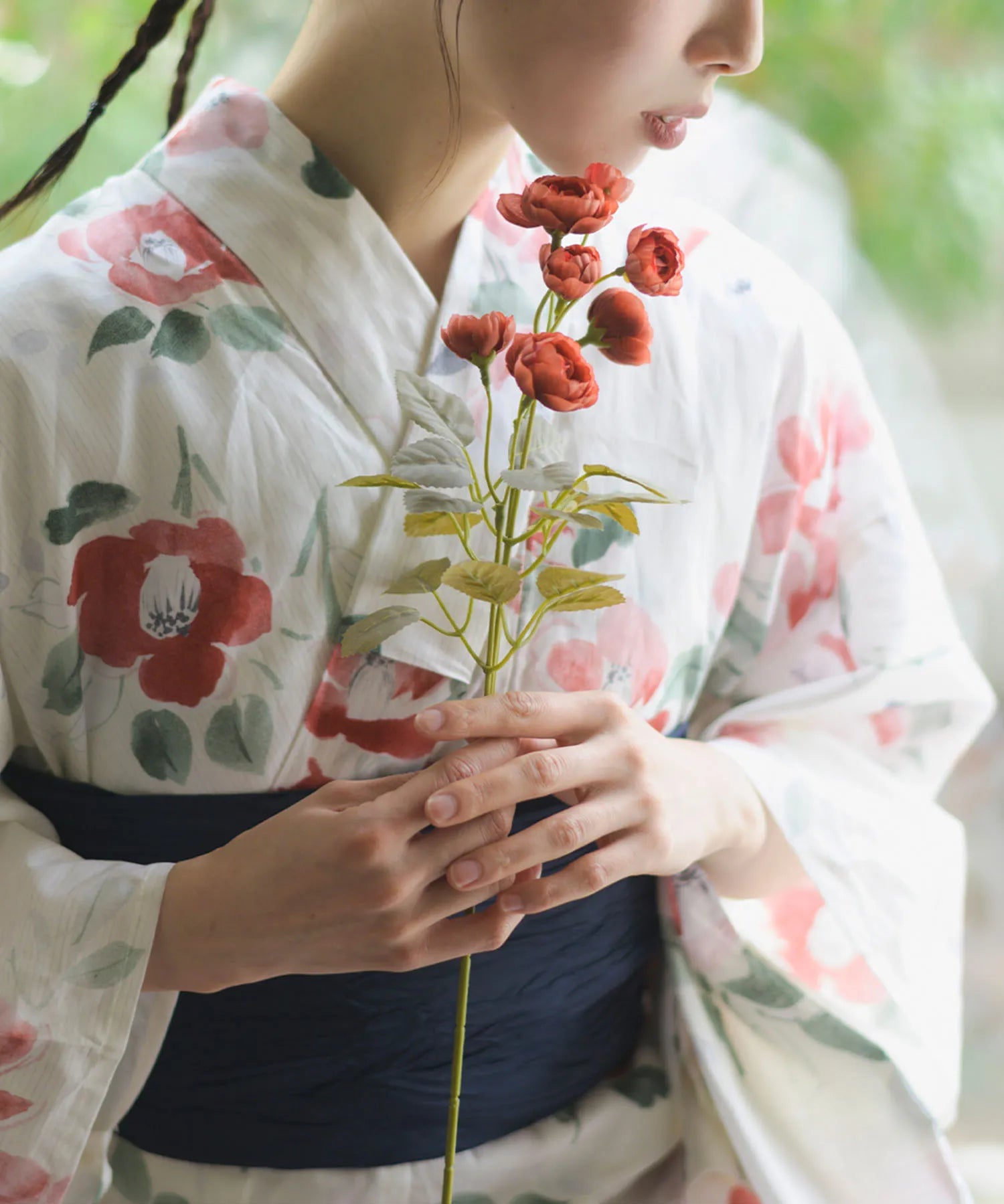夏花浴衣 白昼の紅椿 4点セット(浴衣・兵児帯・腰紐×2)