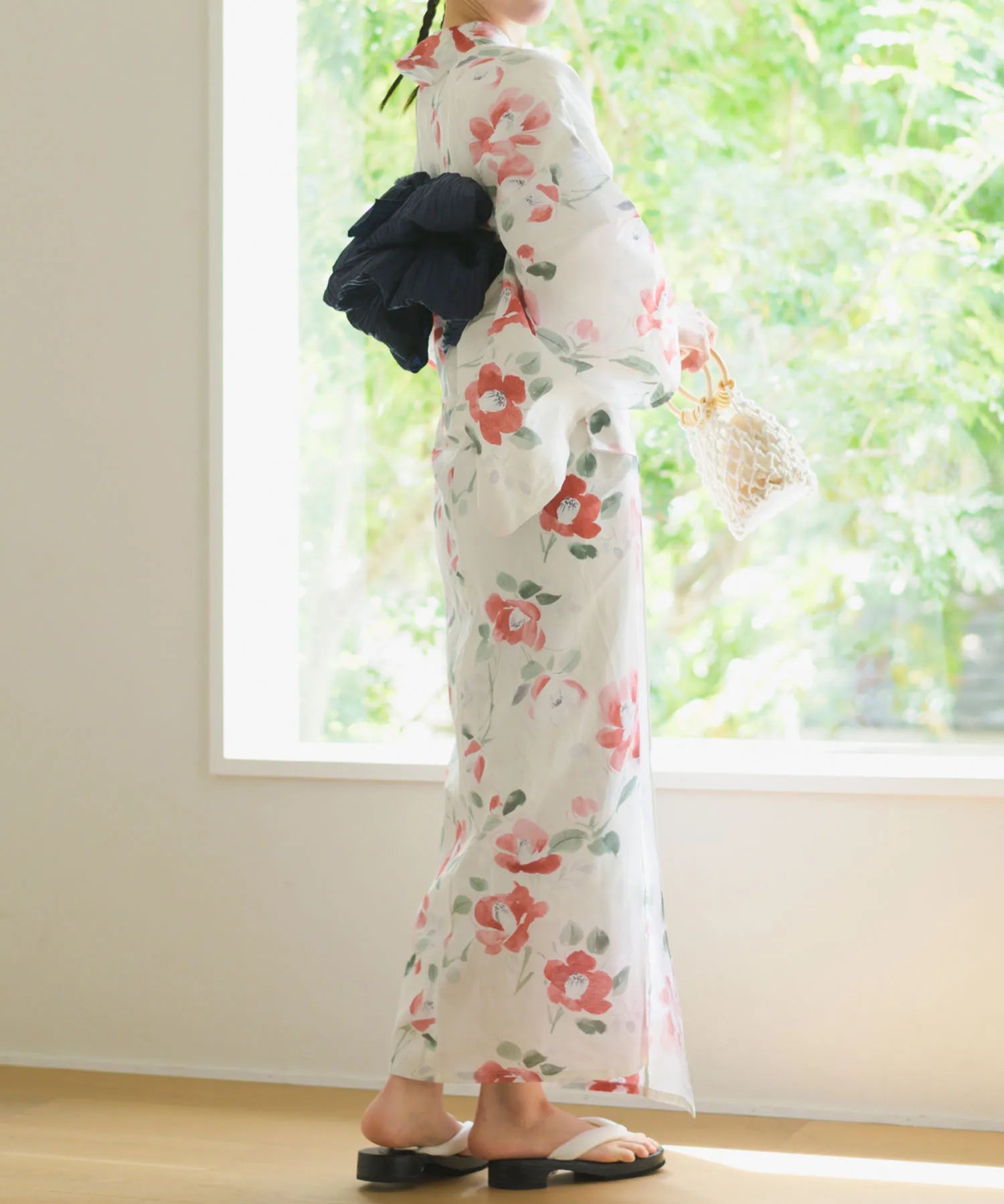 夏花浴衣 白昼の紅椿 下駄付き5点セット(浴衣・兵児帯・腰紐×2・下駄)