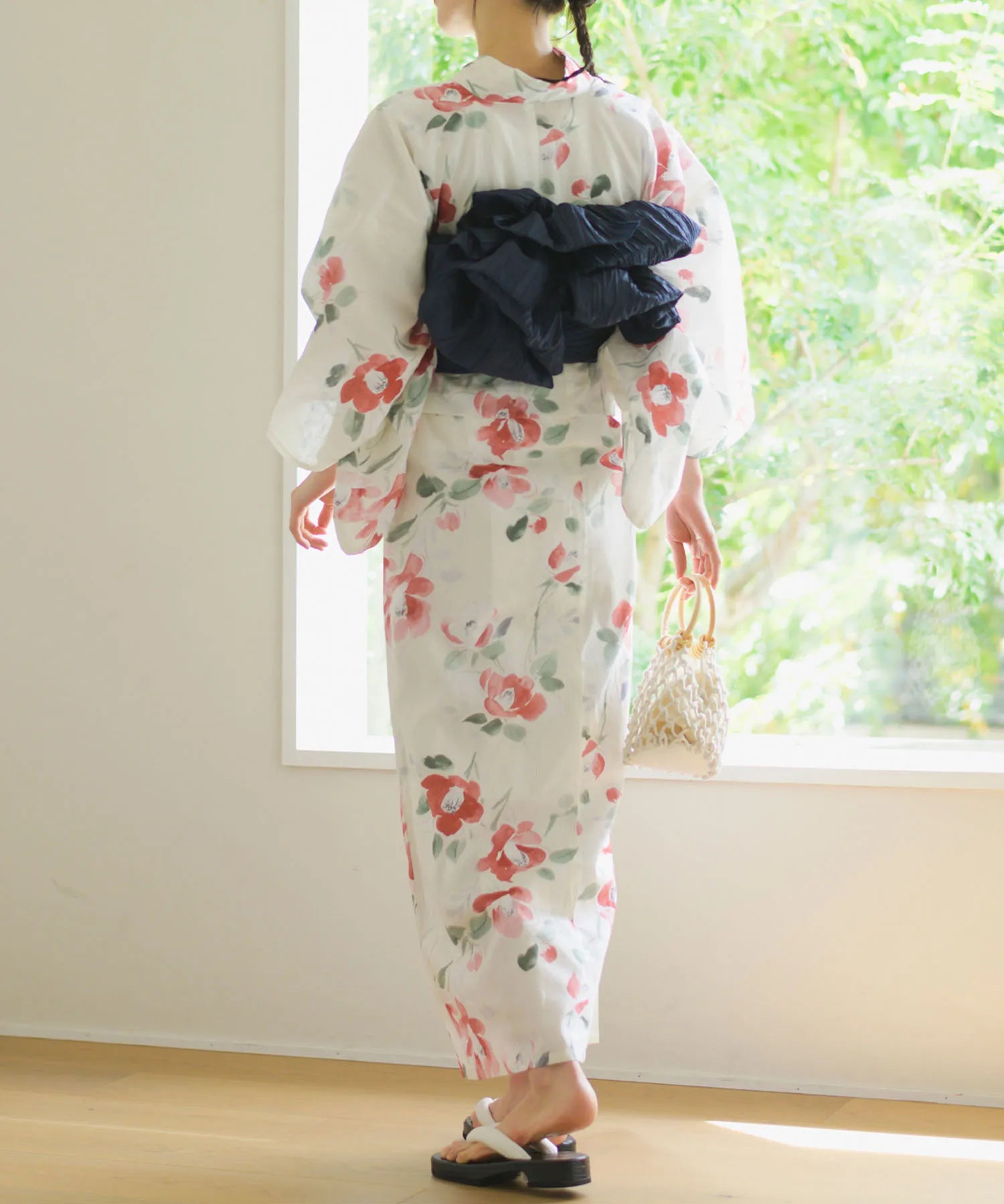 夏花浴衣 白昼の紅椿 下駄付き5点セット(浴衣・兵児帯・腰紐×2・下駄)