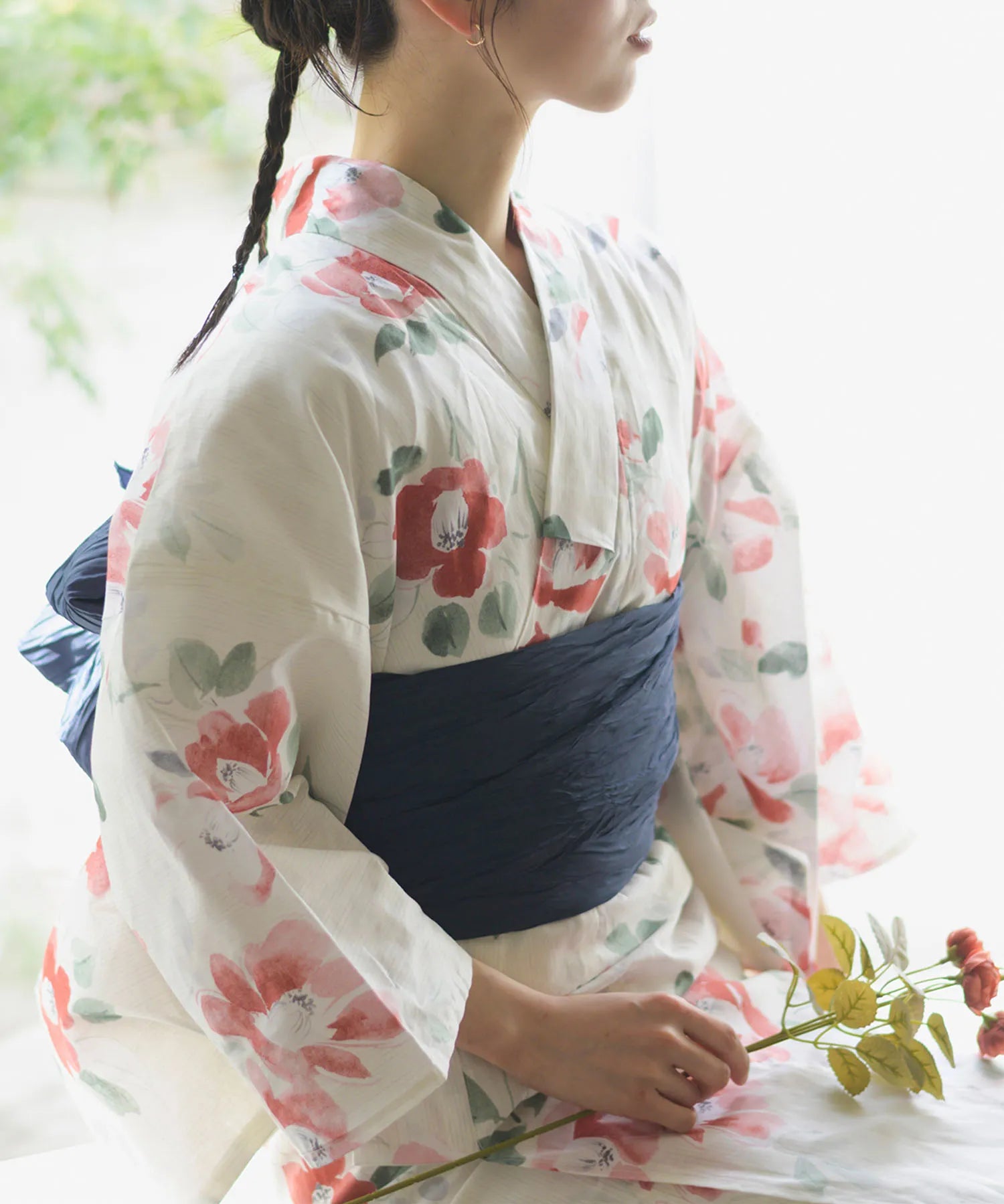 夏花浴衣 白昼の紅椿 4点セット(浴衣・兵児帯・腰紐×2)