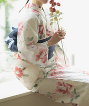 夏花浴衣 白昼の紅椿 4点セット(浴衣・兵児帯・腰紐×2)