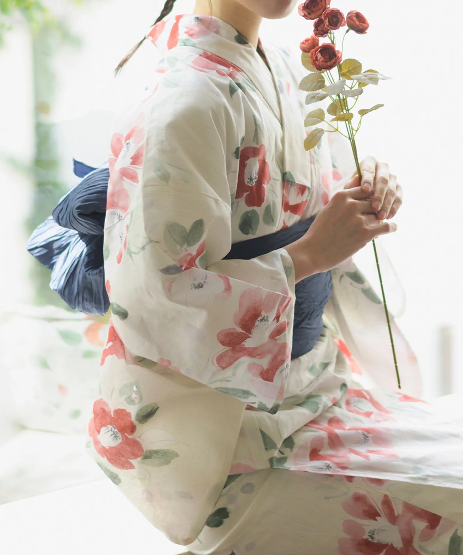 夏花浴衣 白昼の紅椿 4点セット(浴衣・兵児帯・腰紐×2)