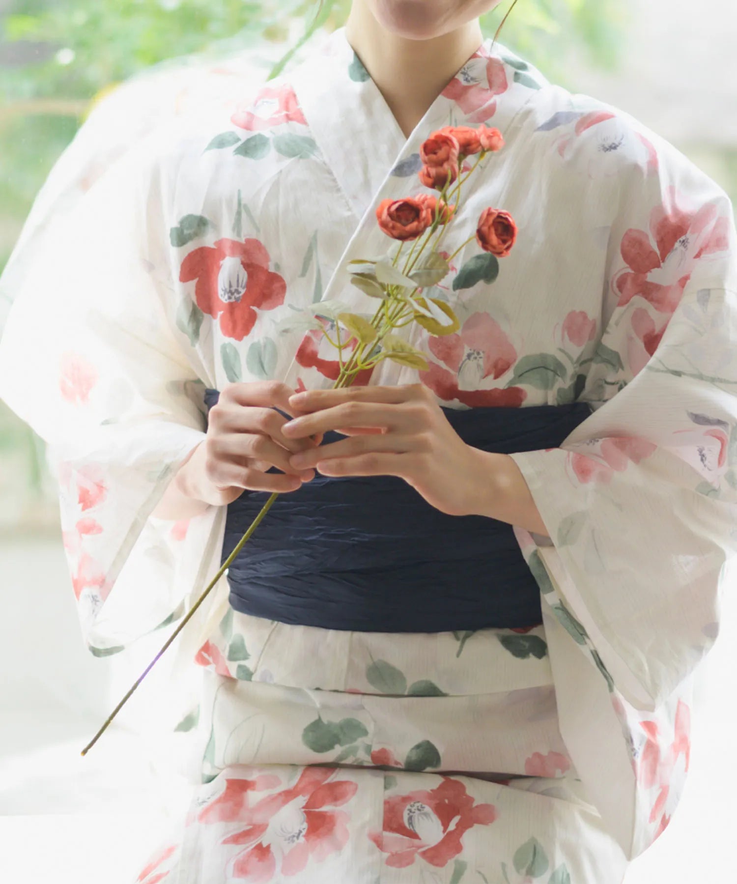 夏花浴衣 白昼の紅椿 4点セット(浴衣・兵児帯・腰紐×2)