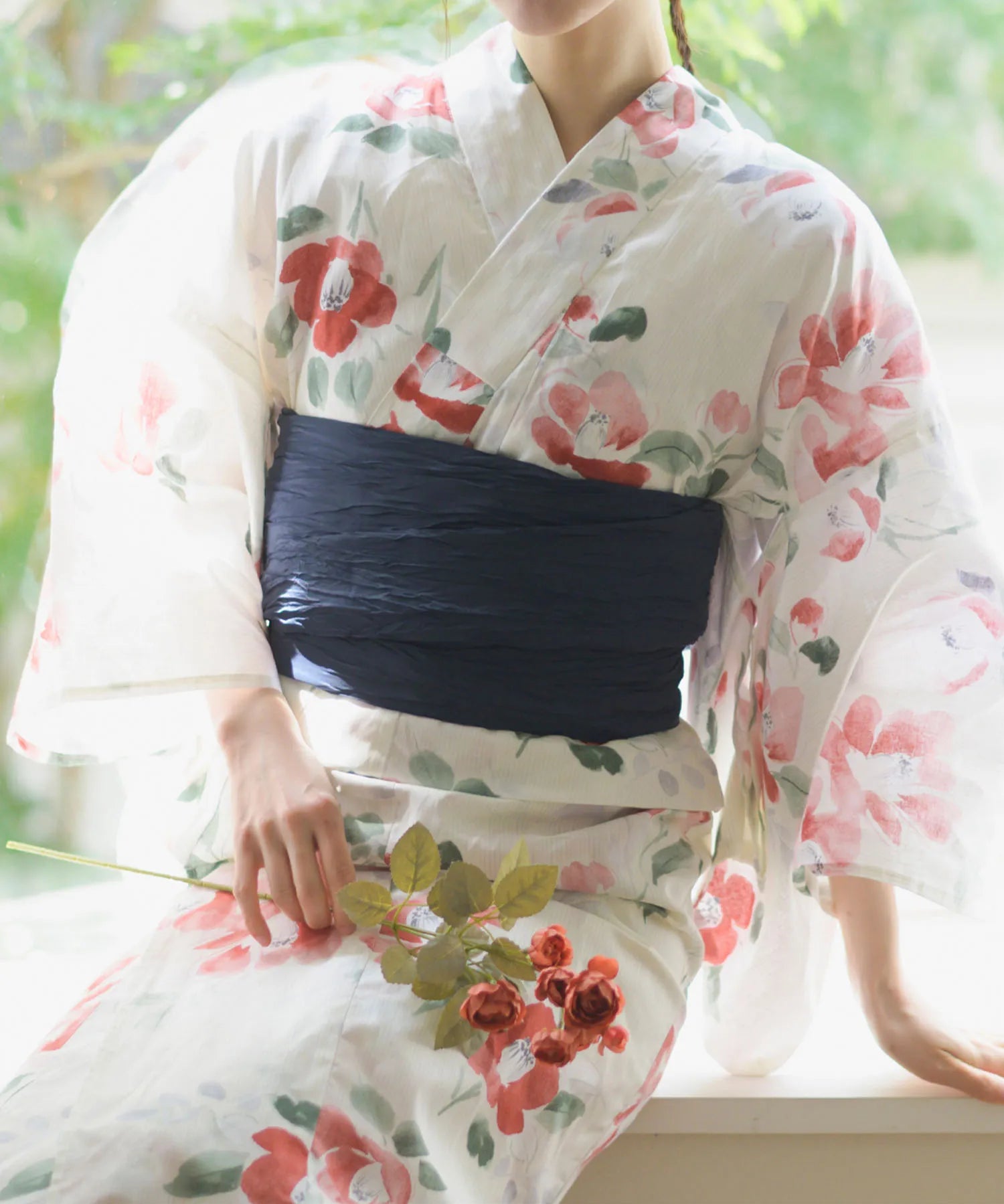 夏花浴衣 白昼の紅椿 4点セット(浴衣・兵児帯・腰紐×2)