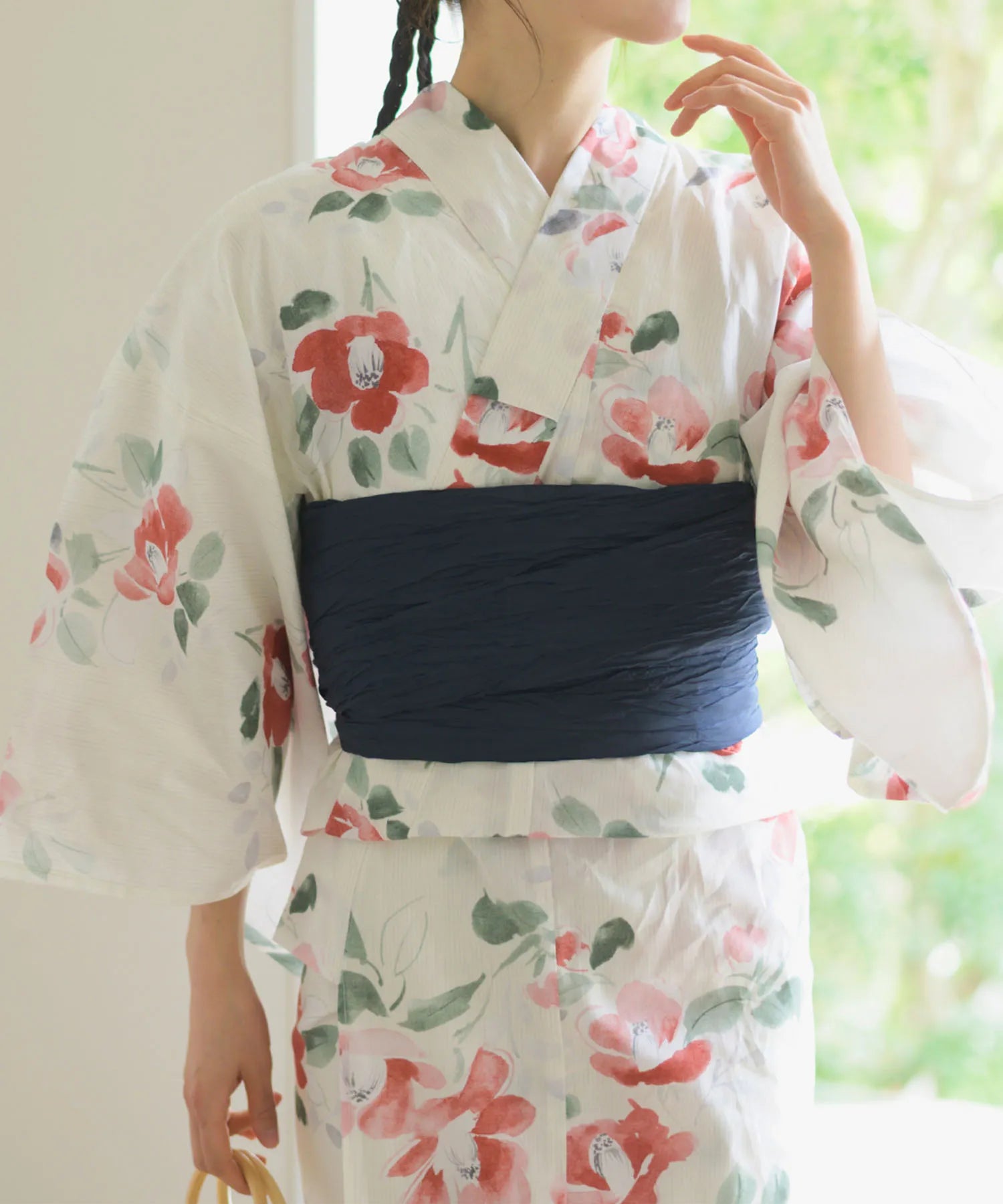 夏花浴衣 白昼の紅椿 4点セット(浴衣・兵児帯・腰紐×2)