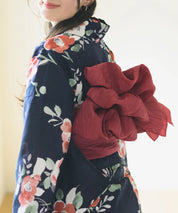 夕涼浴衣 藍夜の紅椿 二部式3点セット(上衣・下衣・兵児帯)