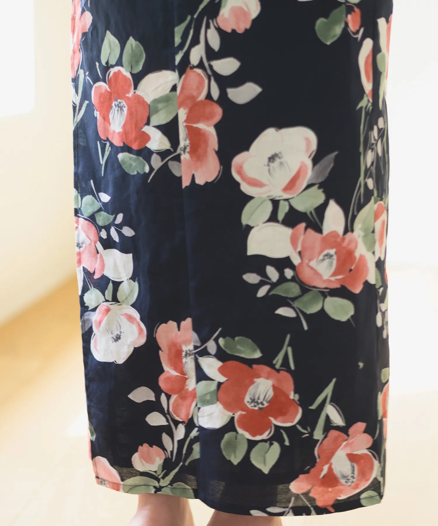 夕涼浴衣 藍夜の紅椿 二部式3点セット(上衣・下衣・兵児帯)