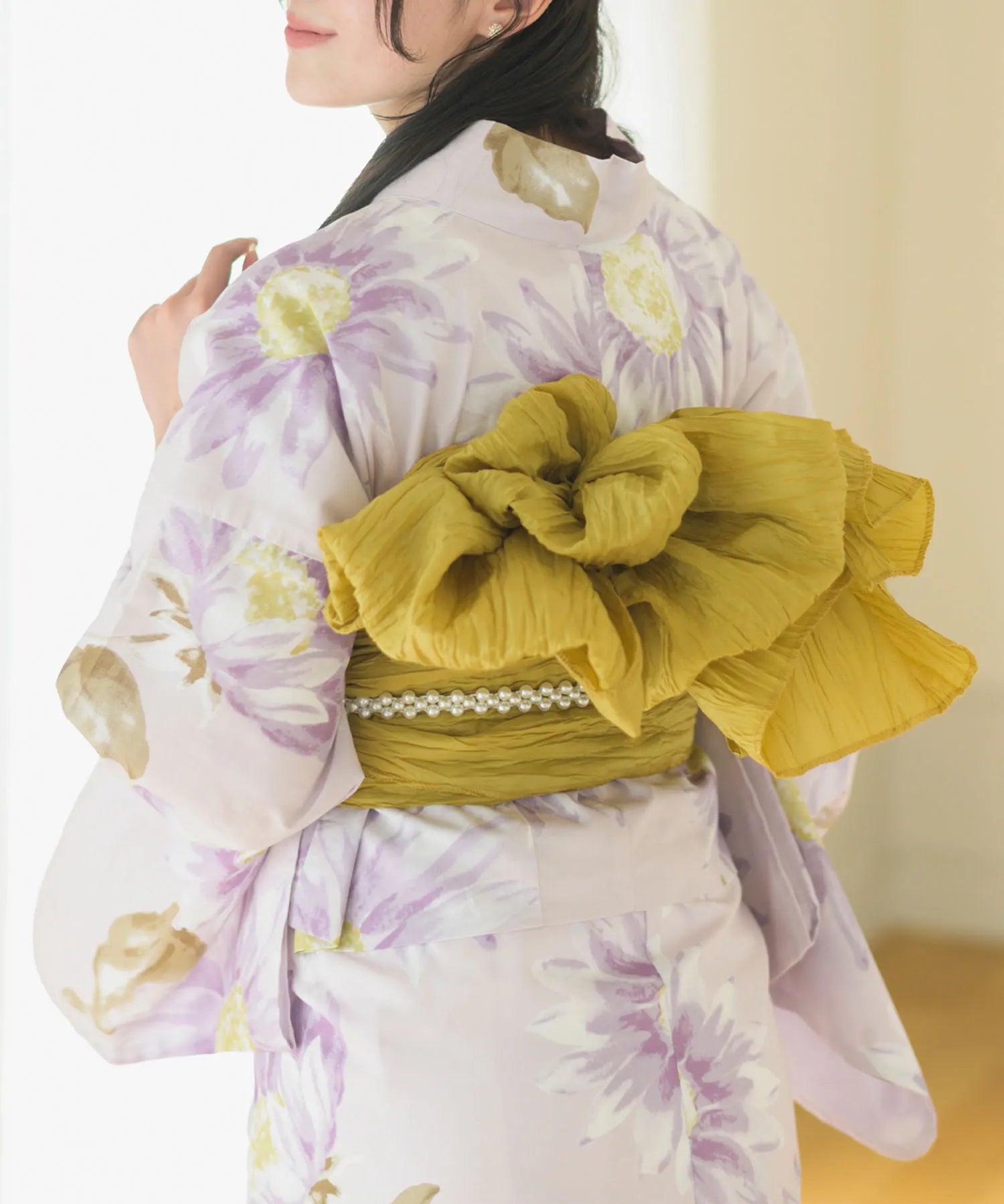 夕涼浴衣 桃風ひまわり 二部式3点セット(上衣・下衣・兵児帯)