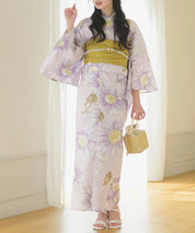 夕涼浴衣 桃風ひまわり 二部式3点セット(上衣・下衣・兵児帯)