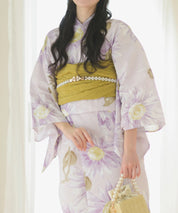 夕涼浴衣 桃風ひまわり 二部式3点セット(上衣・下衣・兵児帯)