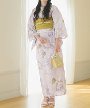 夕涼浴衣 桃風ひまわり 二部式3点セット(上衣・下衣・兵児帯)
