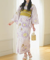 夕涼浴衣 桃風ひまわり 二部式3点セット(上衣・下衣・兵児帯)