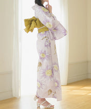 夕涼浴衣 桃風ひまわり 二部式3点セット(上衣・下衣・兵児帯)