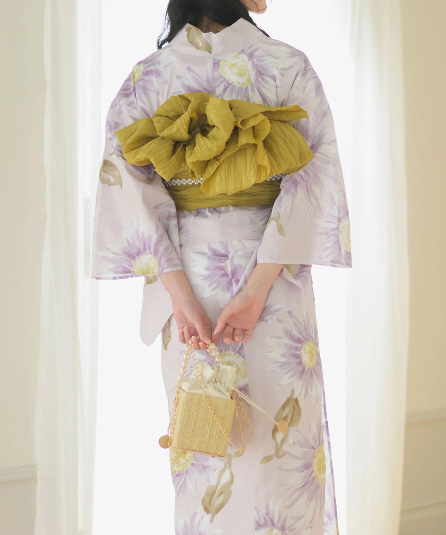 夕涼浴衣 桃風ひまわり 二部式3点セット(上衣・下衣・兵児帯)