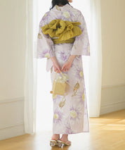 夕涼浴衣 桃風ひまわり 二部式3点セット(上衣・下衣・兵児帯)