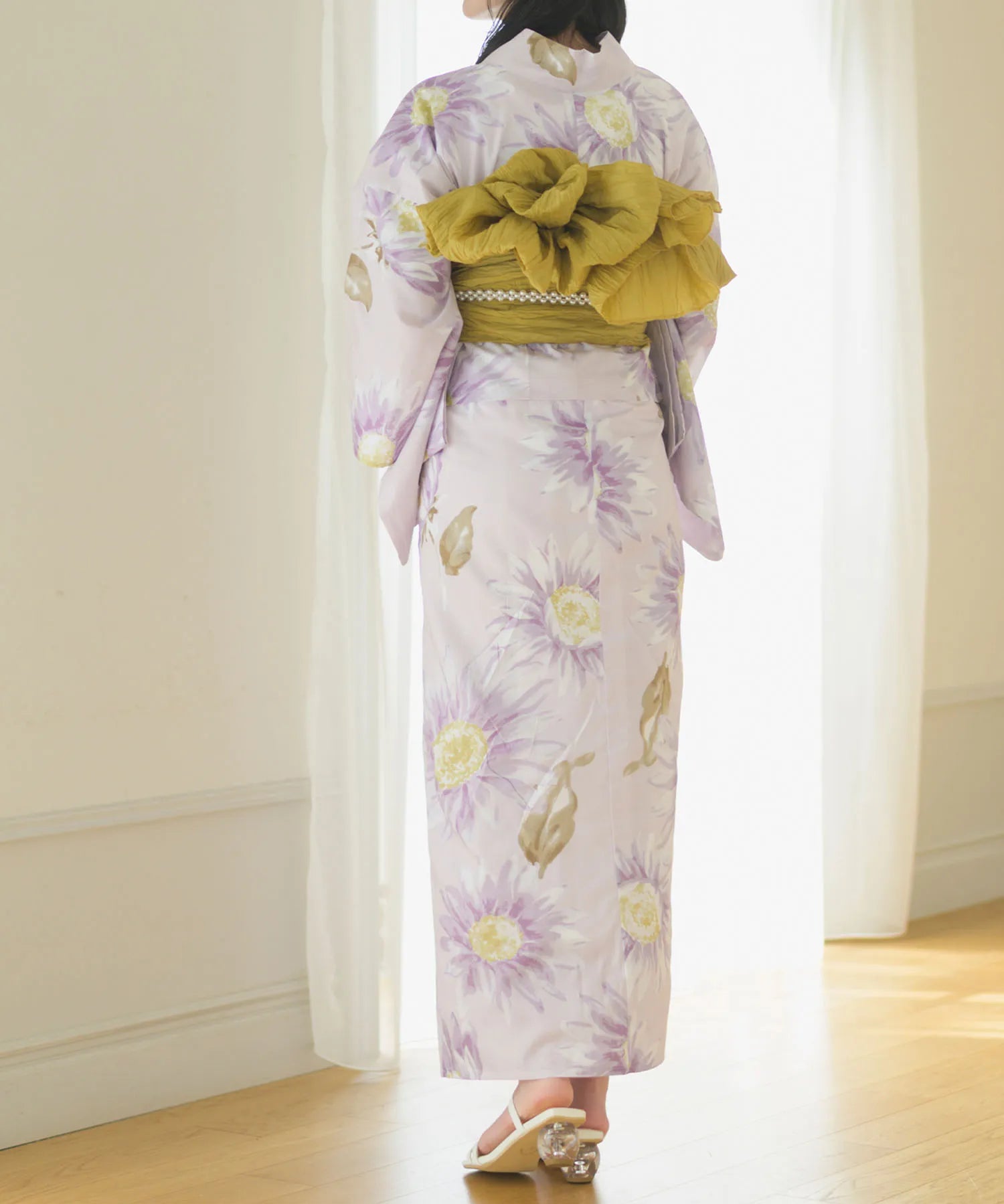 夕涼浴衣 桃風ひまわり 二部式3点セット(上衣・下衣・兵児帯)