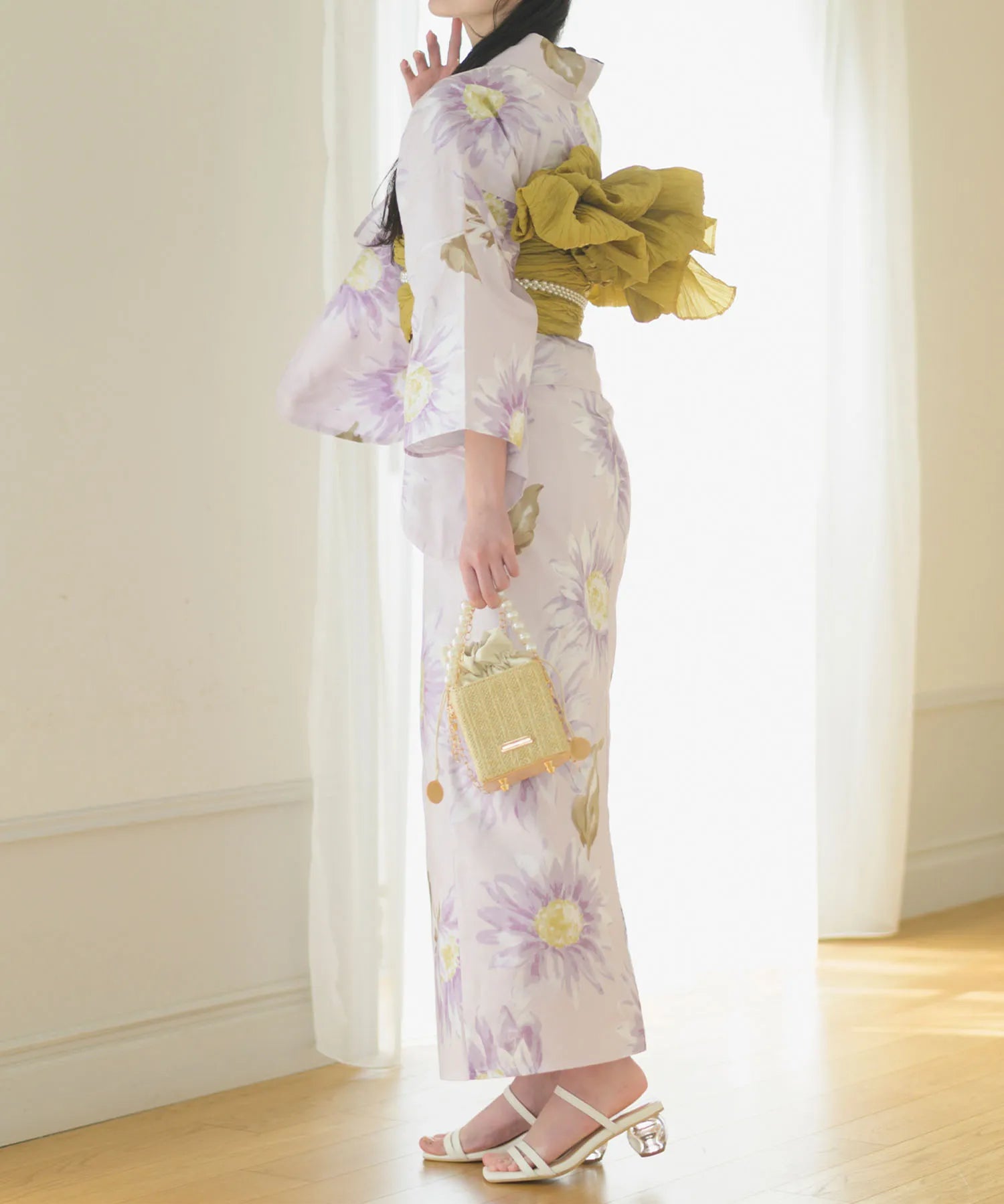 夕涼浴衣 桃風ひまわり 二部式3点セット(上衣・下衣・兵児帯)