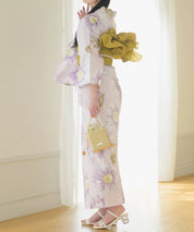 夕涼浴衣 桃風ひまわり 二部式3点セット(上衣・下衣・兵児帯)