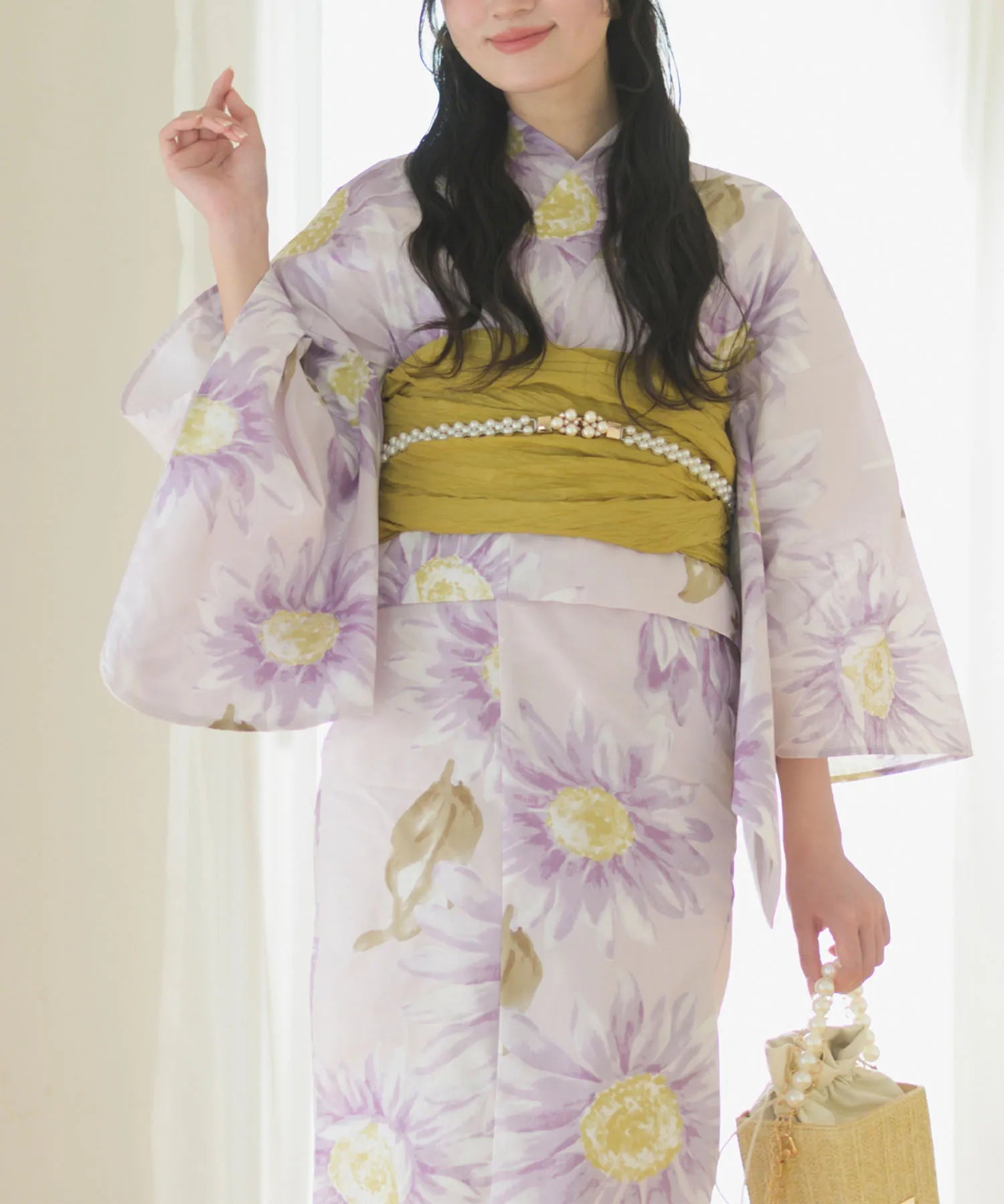 夕涼浴衣 桃風ひまわり 二部式3点セット(上衣・下衣・兵児帯)