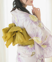 夕涼浴衣 桃風ひまわり 二部式3点セット(上衣・下衣・兵児帯)