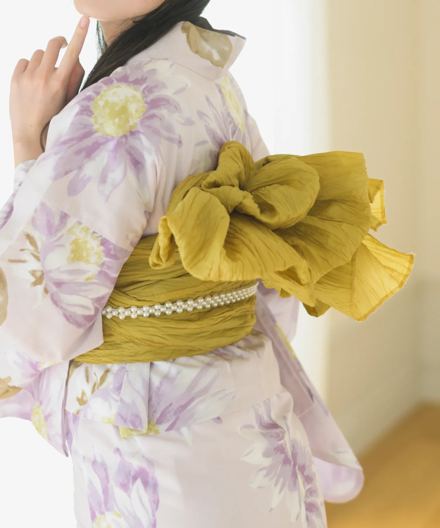 夕涼浴衣 桃風ひまわり 二部式3点セット(上衣・下衣・兵児帯)