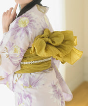 夕涼浴衣 桃風ひまわり 二部式3点セット(上衣・下衣・兵児帯)