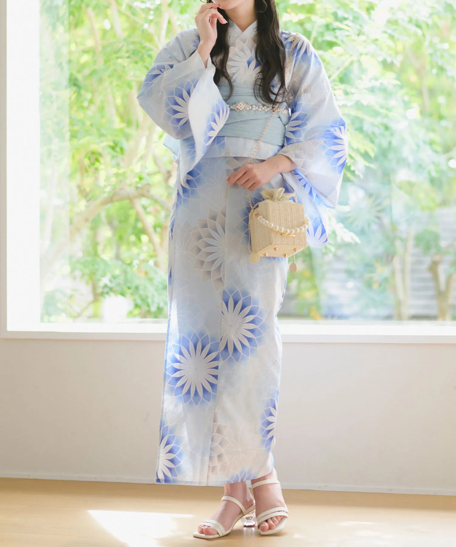 夕涼浴衣 月波水音 二部式3点セット(上衣・下衣・兵児帯)