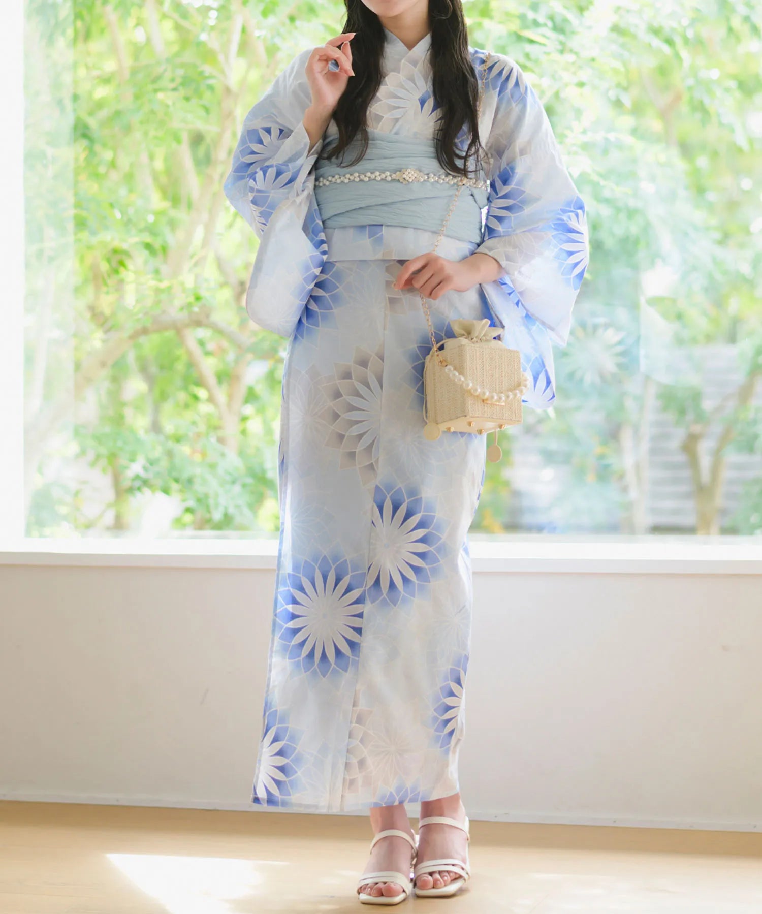 夕涼浴衣 月波水音 二部式3点セット(上衣・下衣・兵児帯)