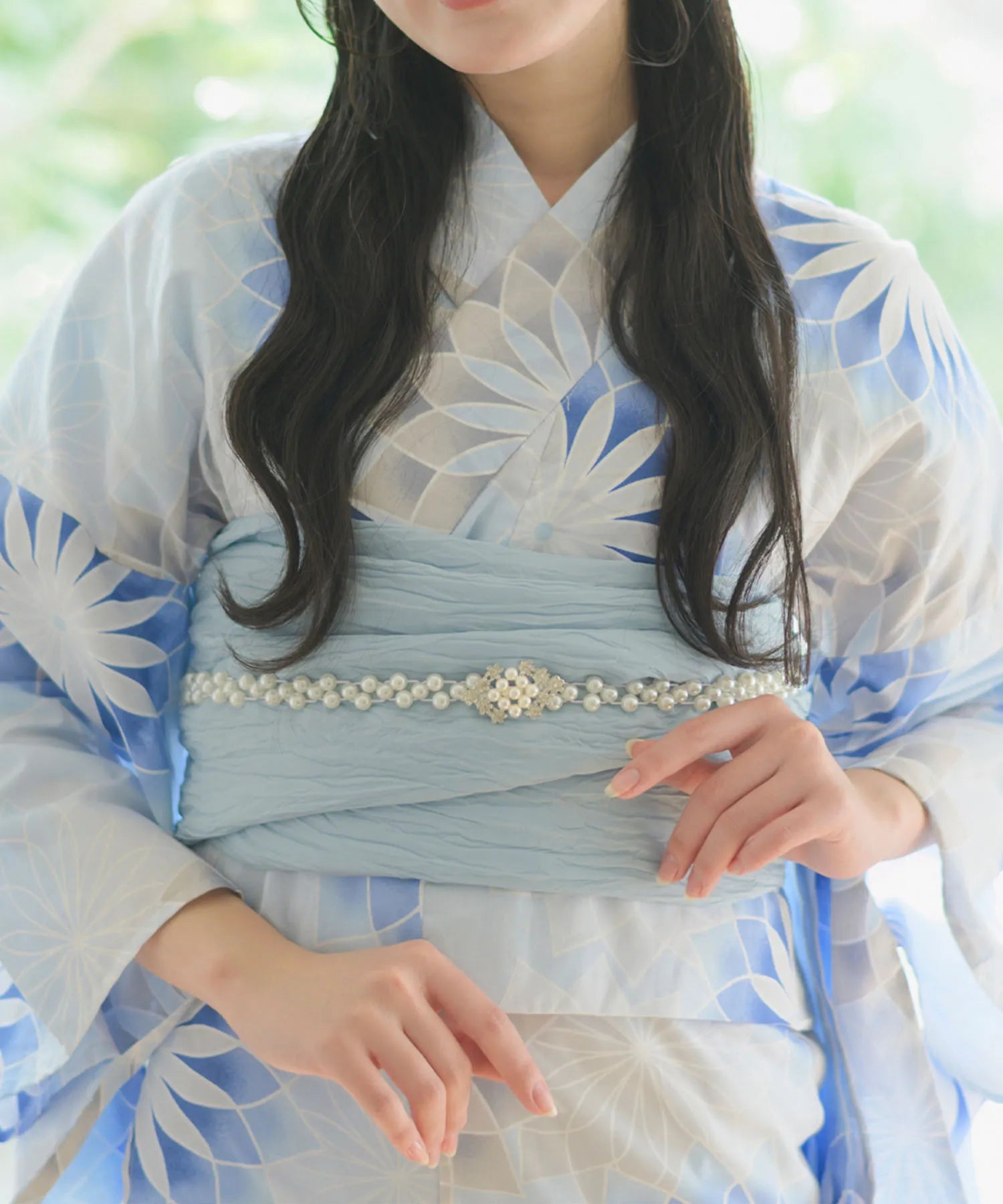 夕涼浴衣 月波水音 二部式3点セット(上衣・下衣・兵児帯)