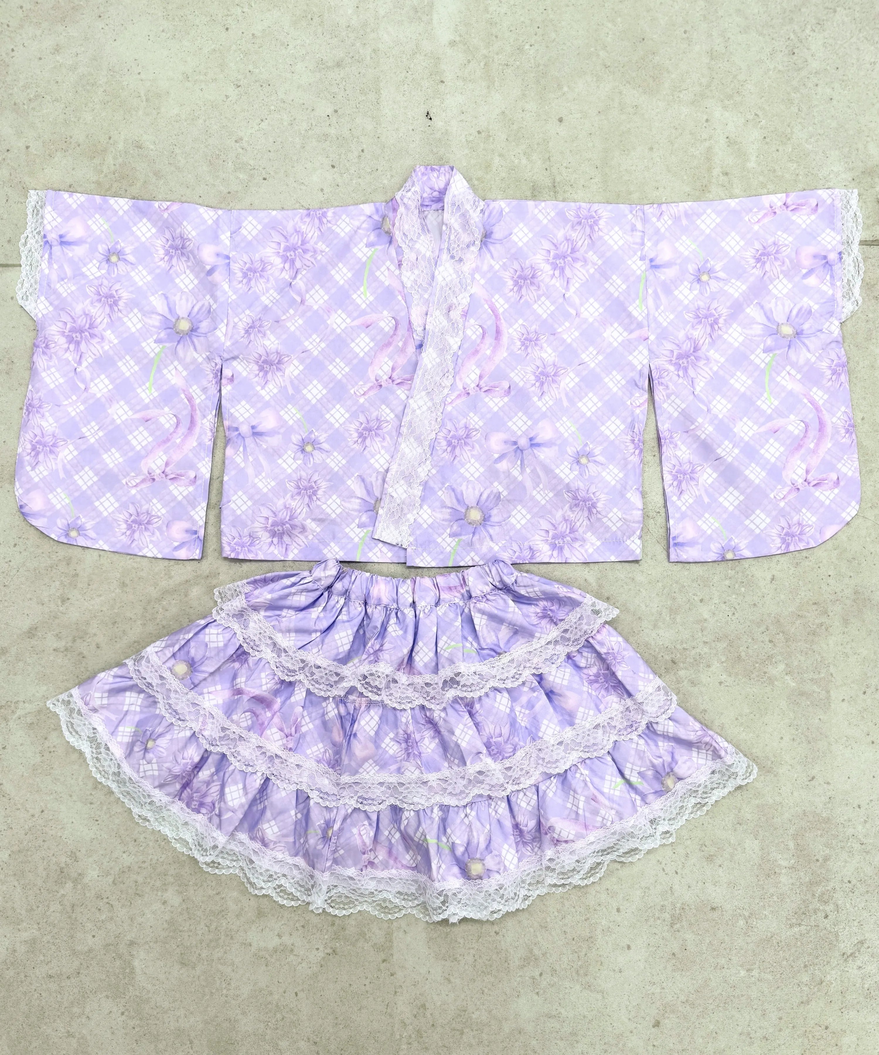 【ふんわりラベンダーリボン】帯が選べる! キッズ浴衣 3点セット