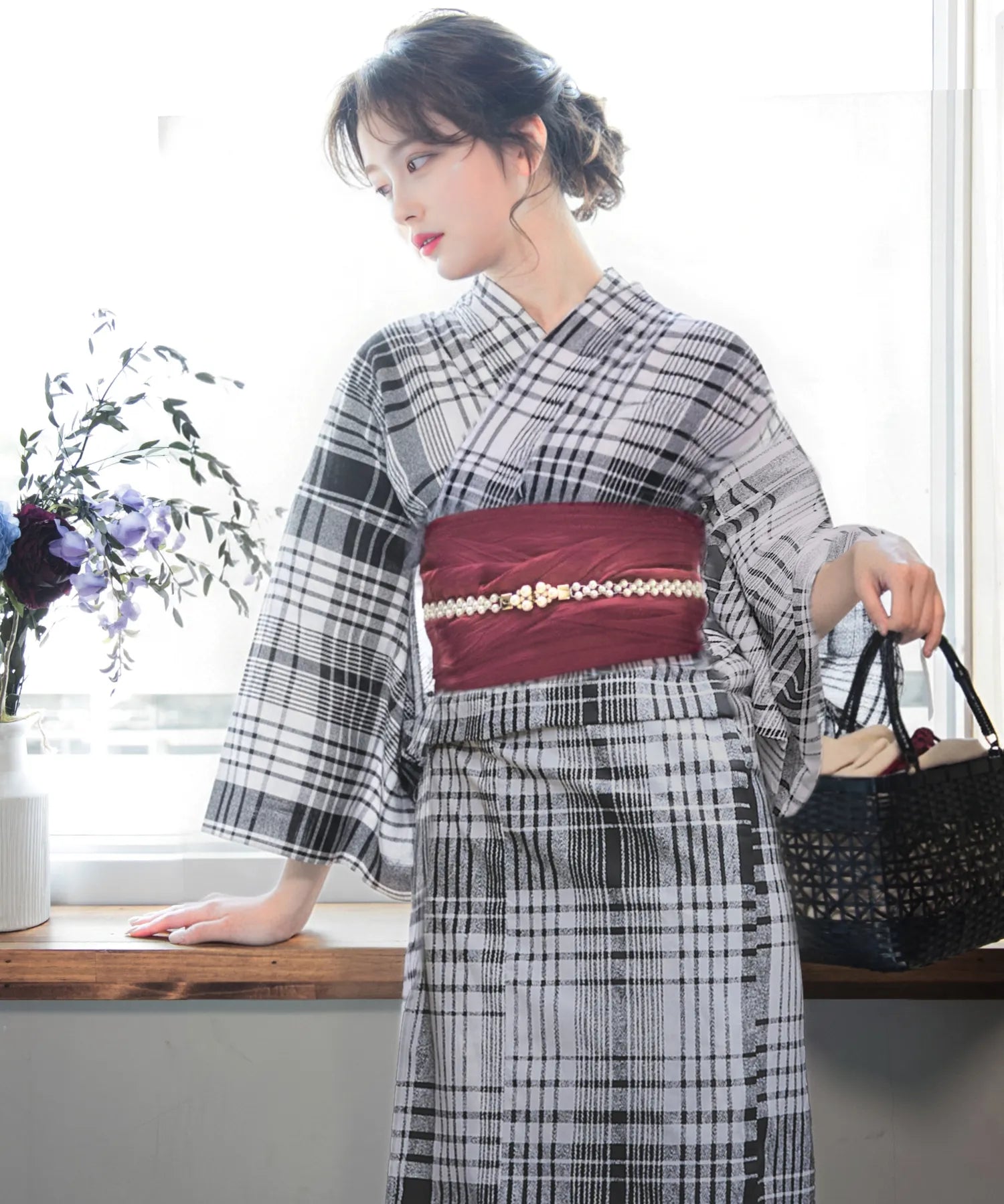 儚夏浴衣 涼風の格子 単品