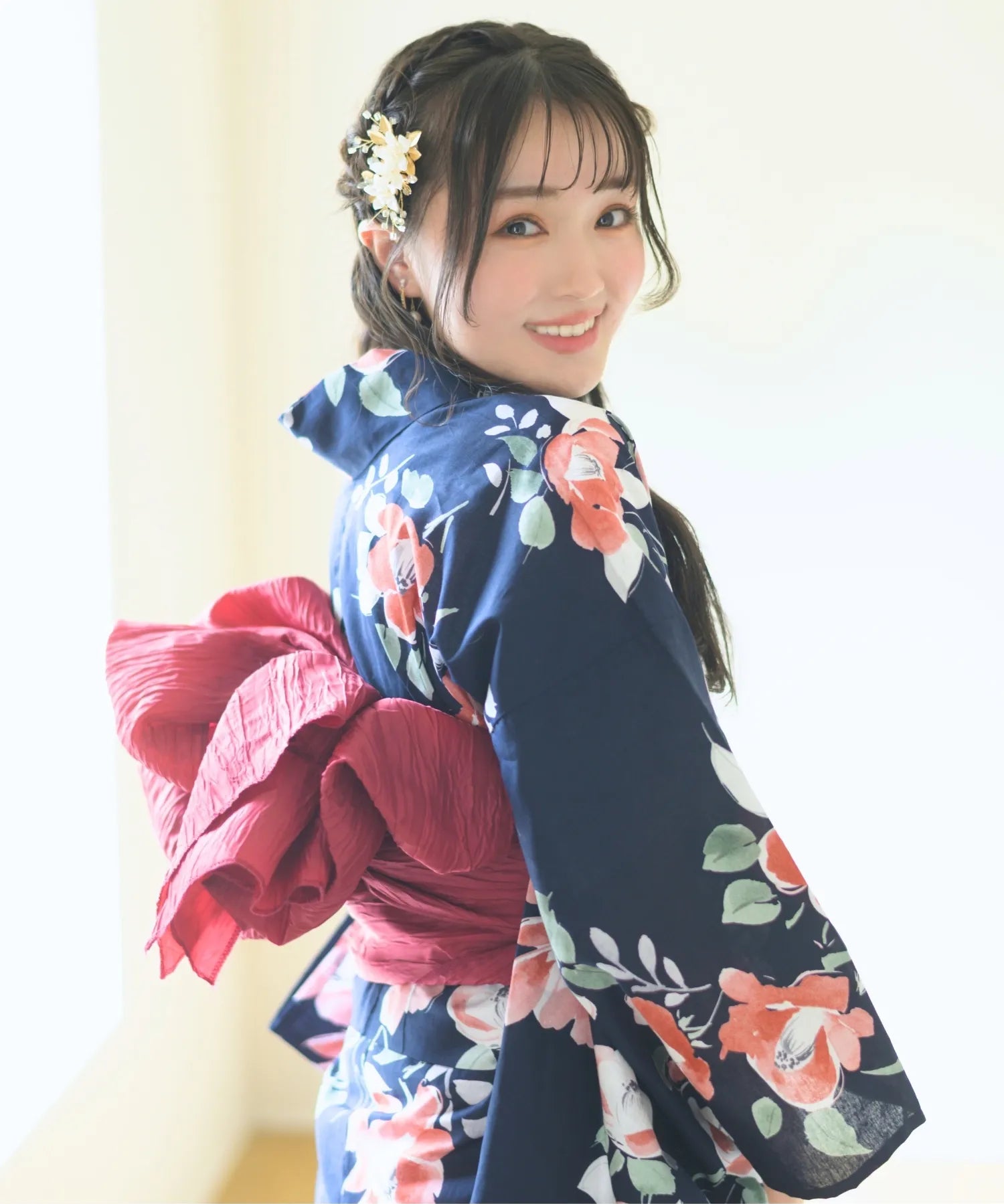 夕涼浴衣 藍夜の紅椿 二部式単品