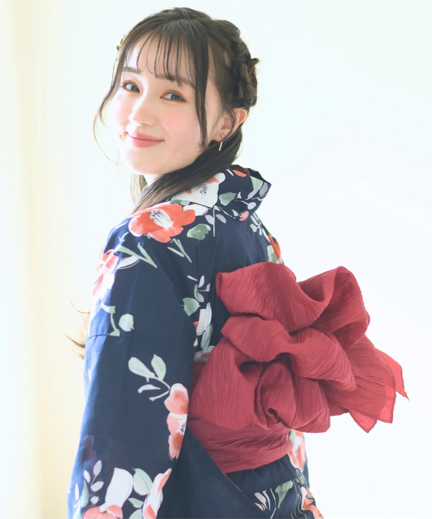 夕涼浴衣 藍夜の紅椿 二部式単品