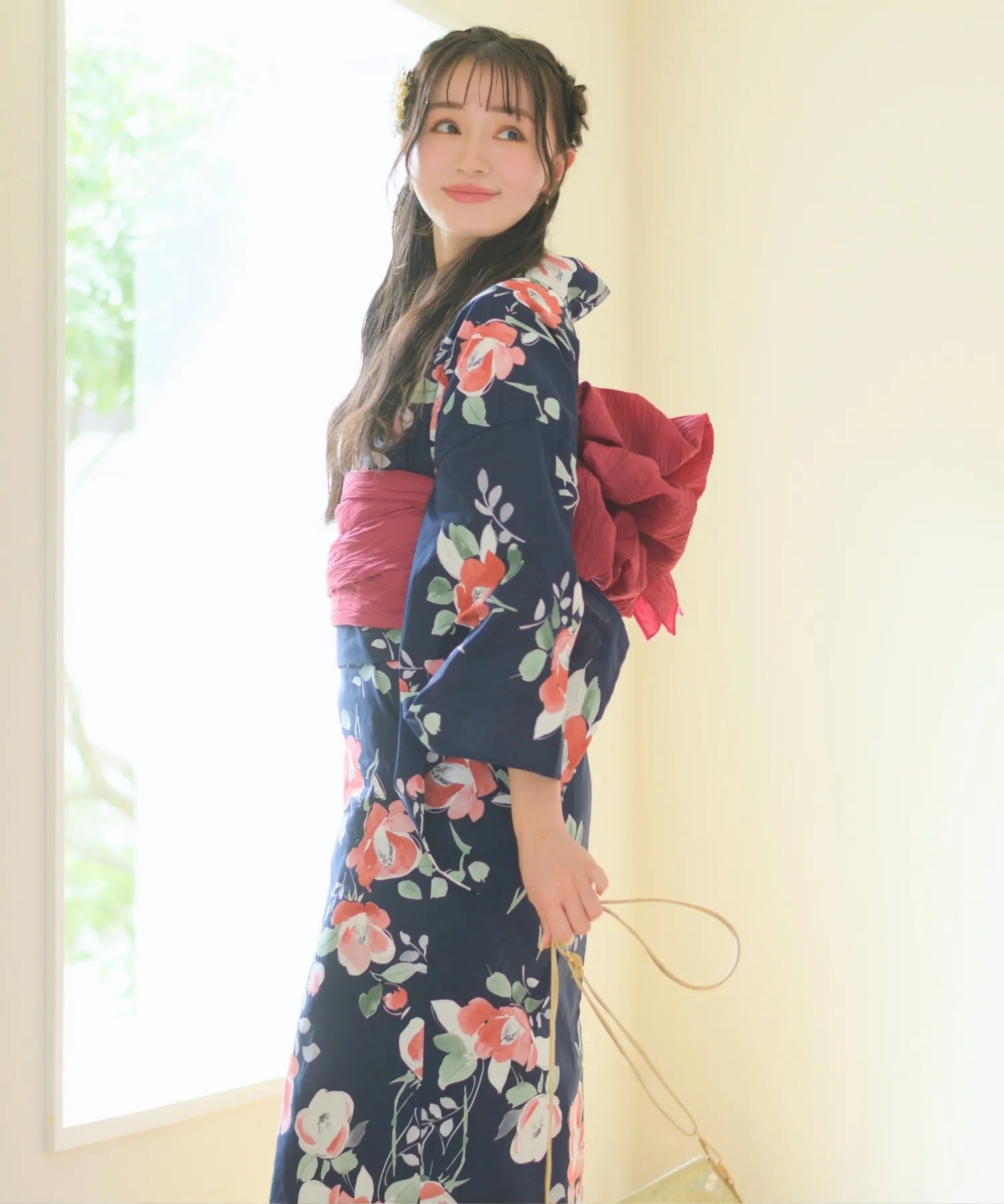 夕涼浴衣 藍夜の紅椿 二部式単品