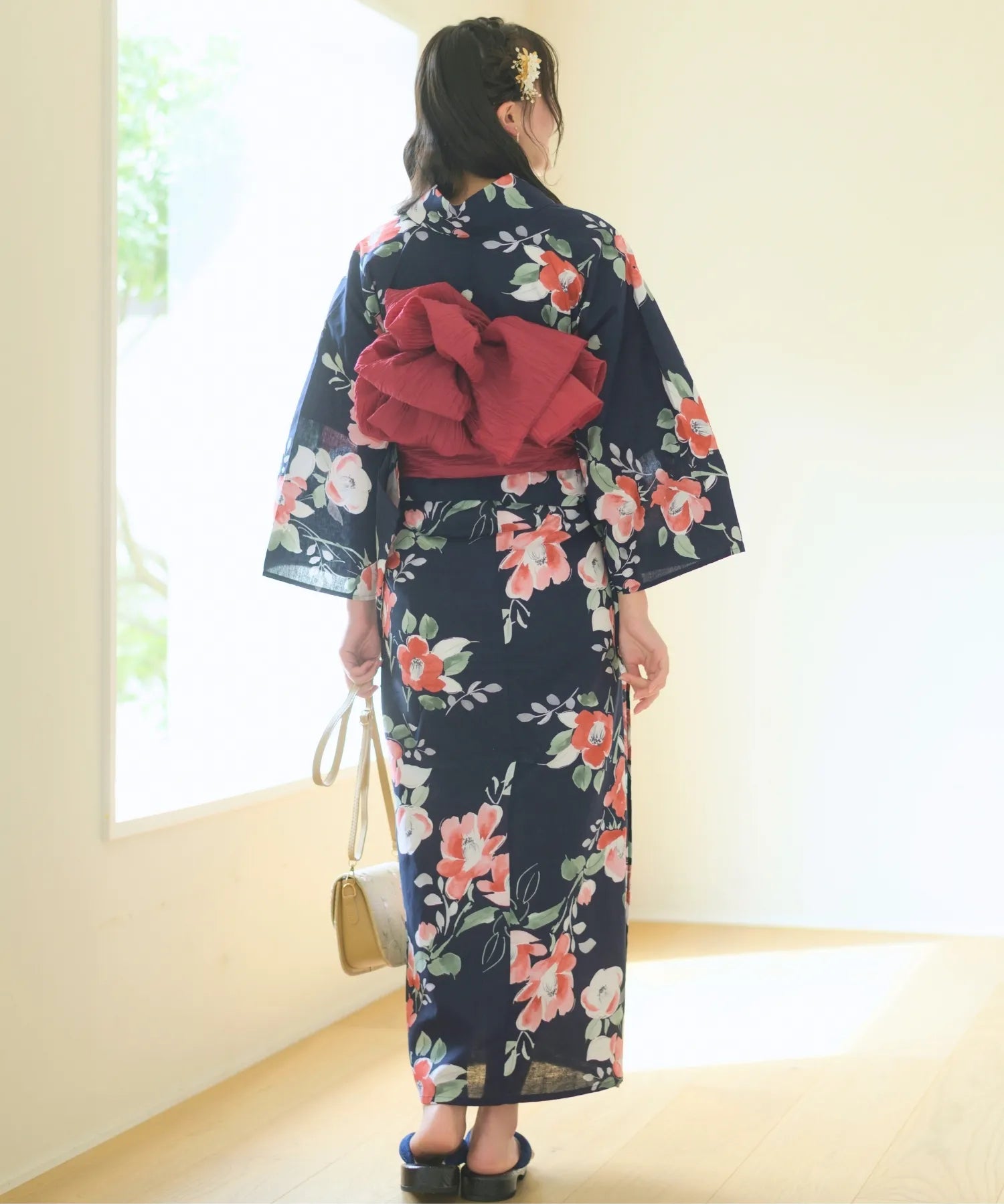 夕涼浴衣 藍夜の紅椿 二部式単品