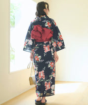 夕涼浴衣 藍夜の紅椿 二部式単品