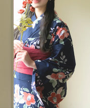 夕涼浴衣 藍夜の紅椿 二部式単品