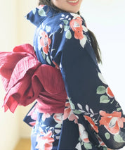 夕涼浴衣 藍夜の紅椿 二部式単品