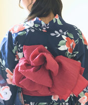 夕涼浴衣 藍夜の紅椿 二部式単品