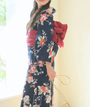 夕涼浴衣 藍夜の紅椿 二部式単品