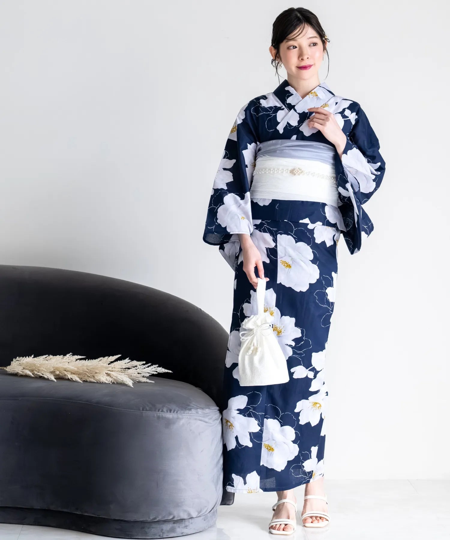 夕涼浴衣 夜風の白椿 二部式単品