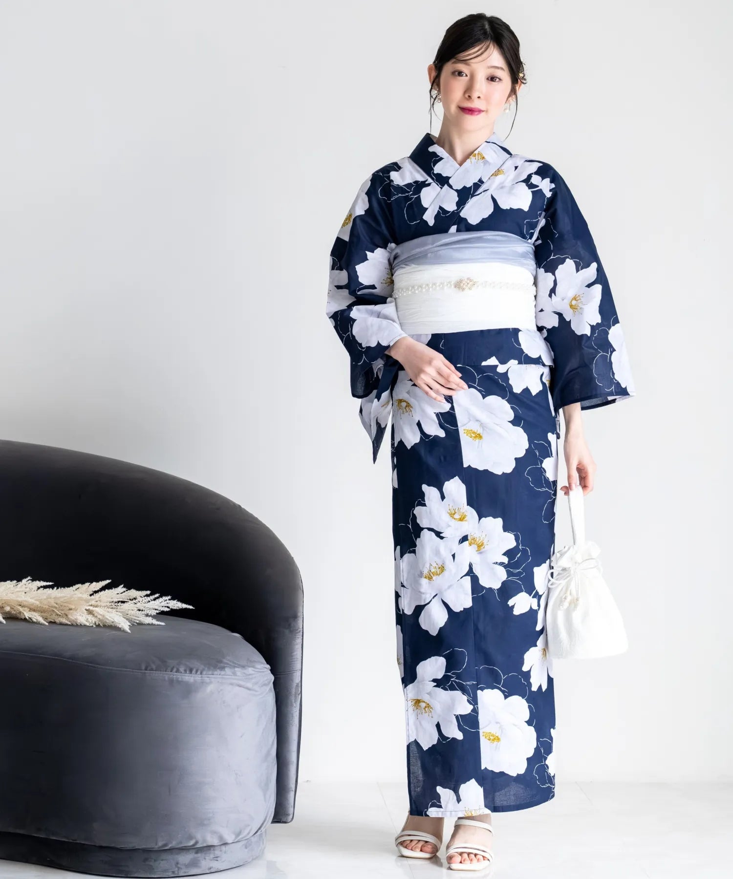 夕涼浴衣 夜風の白椿 二部式単品