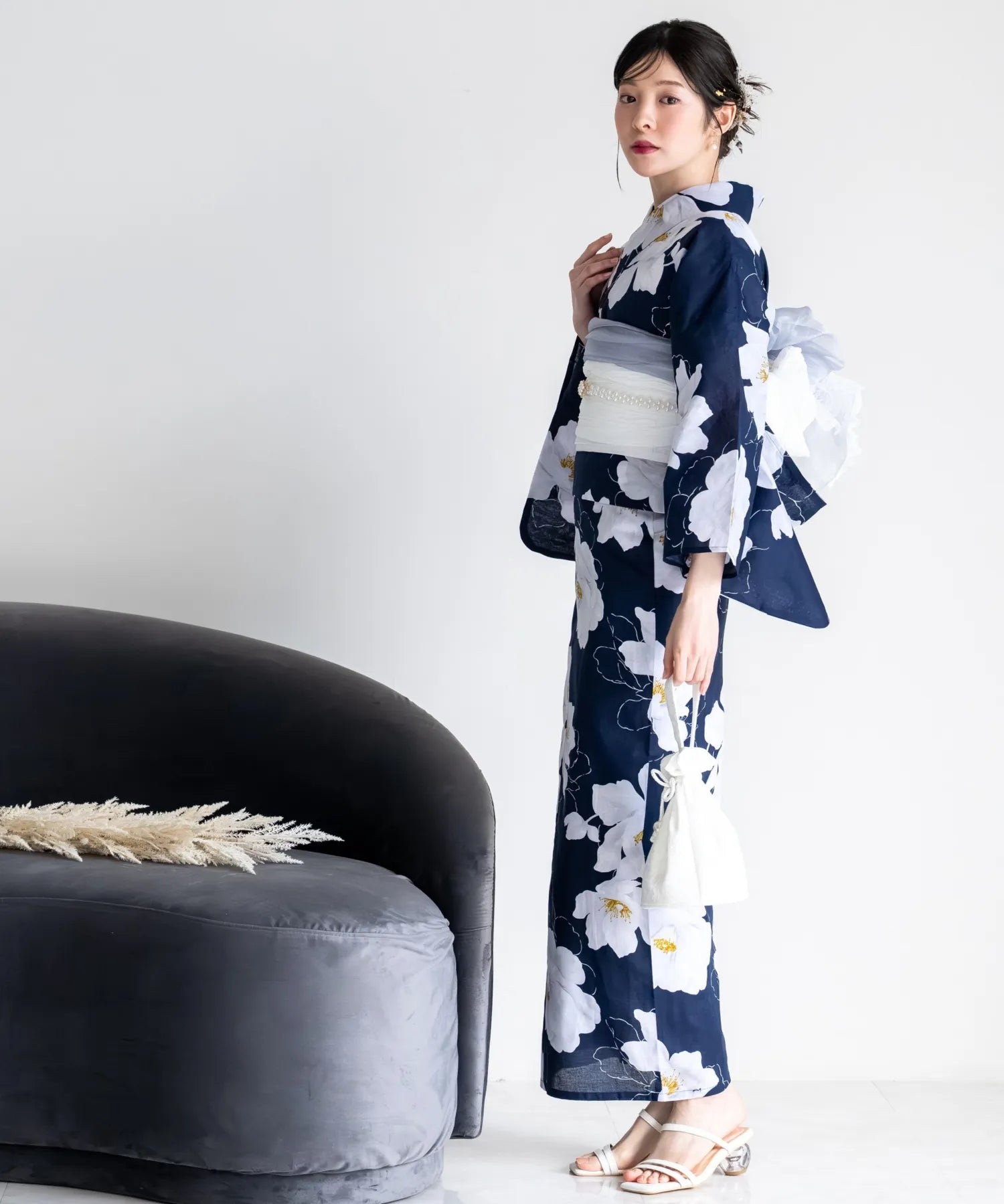 夕涼浴衣 夜風の白椿 二部式単品