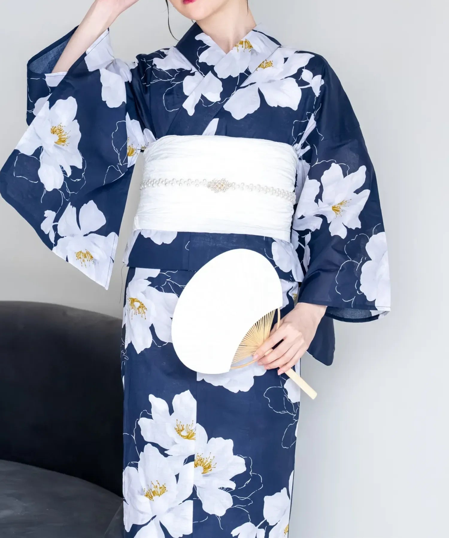 夕涼浴衣 夜風の白椿 二部式単品
