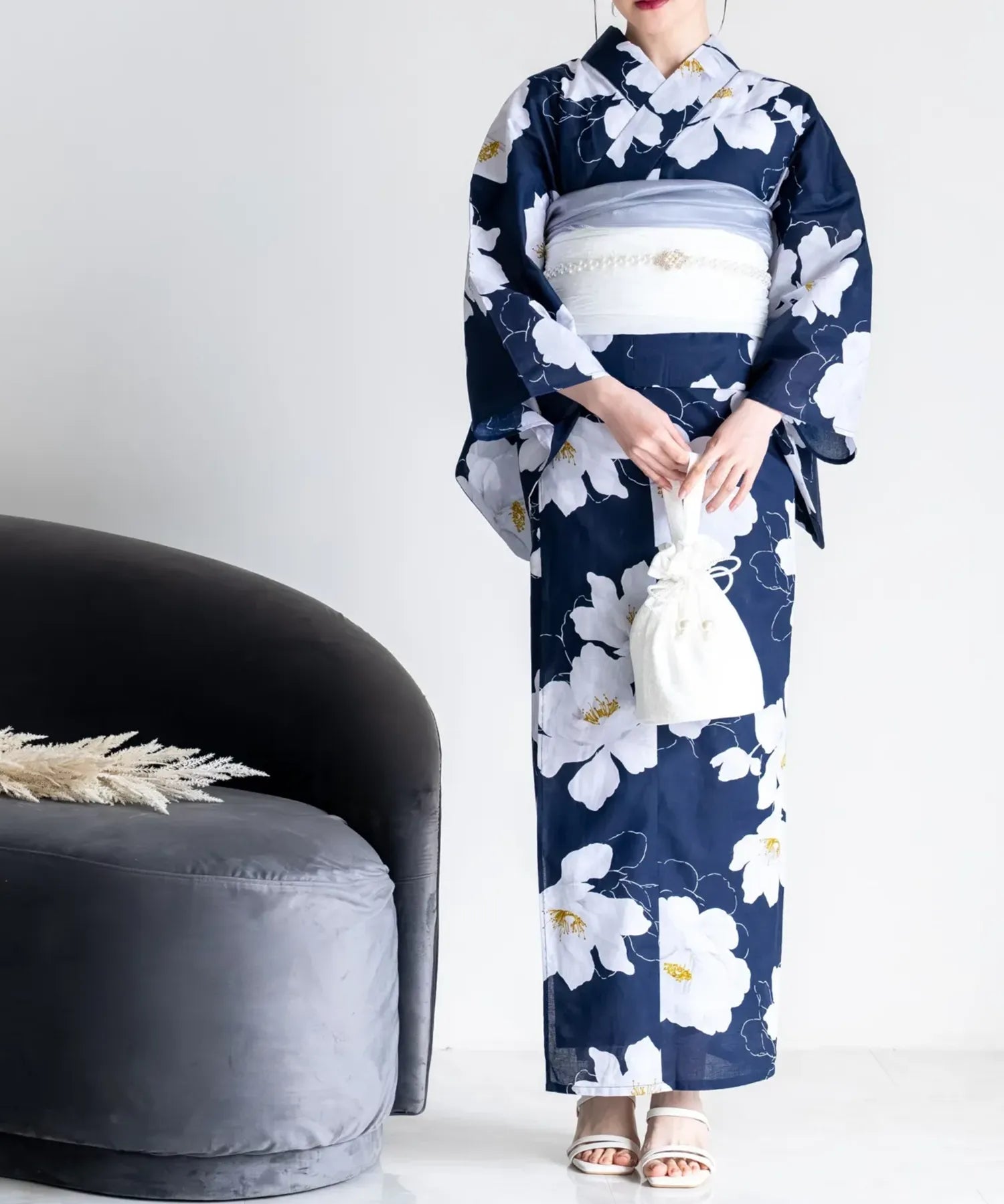 夕涼浴衣 夜風の白椿 二部式単品