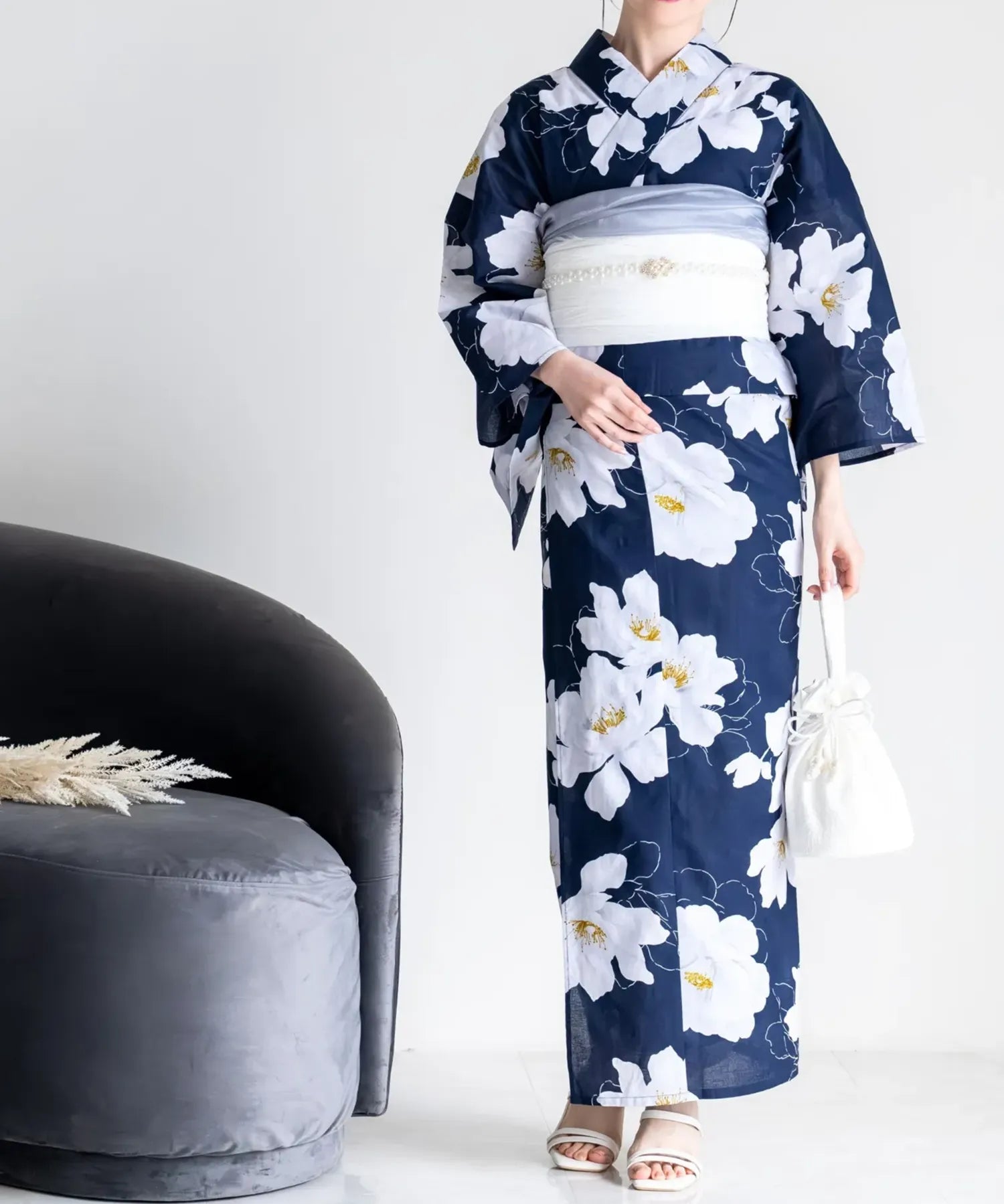夕涼浴衣 夜風の白椿 二部式単品